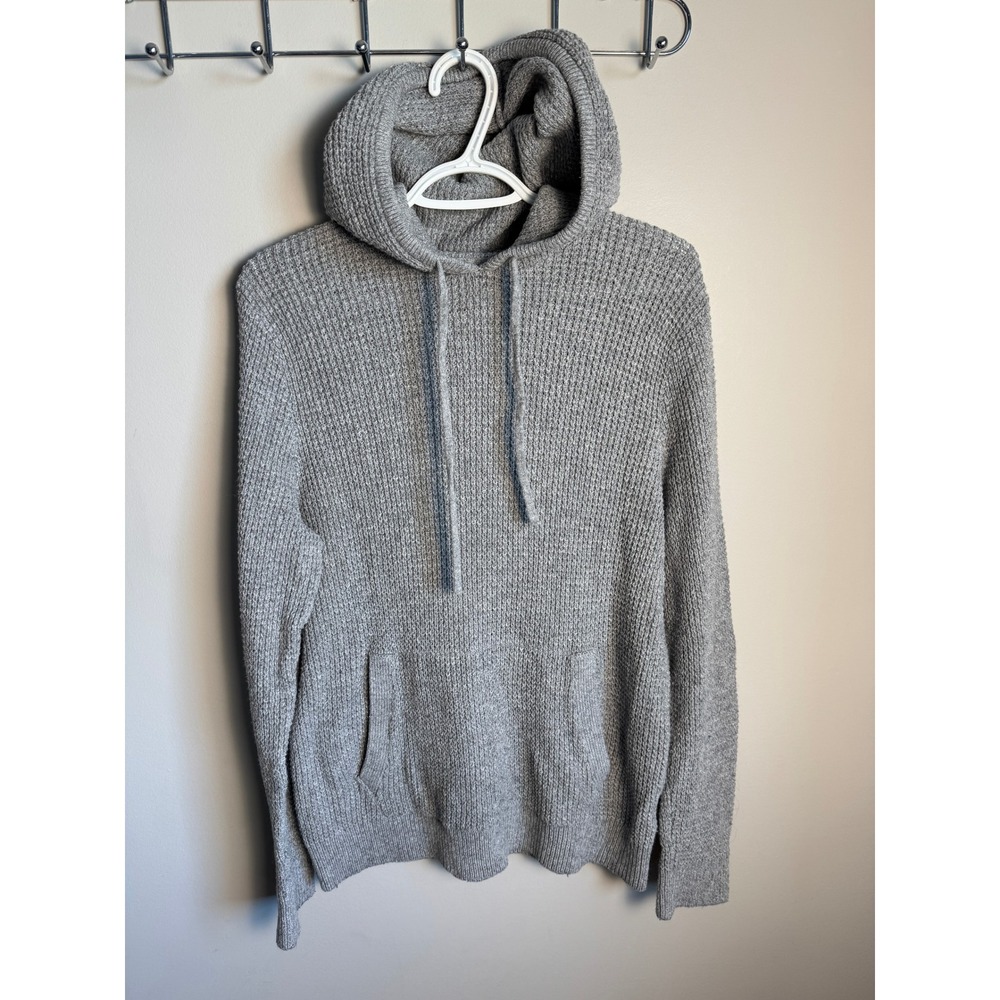Banana Republic Waffle Knit Hoodie Mens Large Gray Heather Cozy Casual Gorpcore